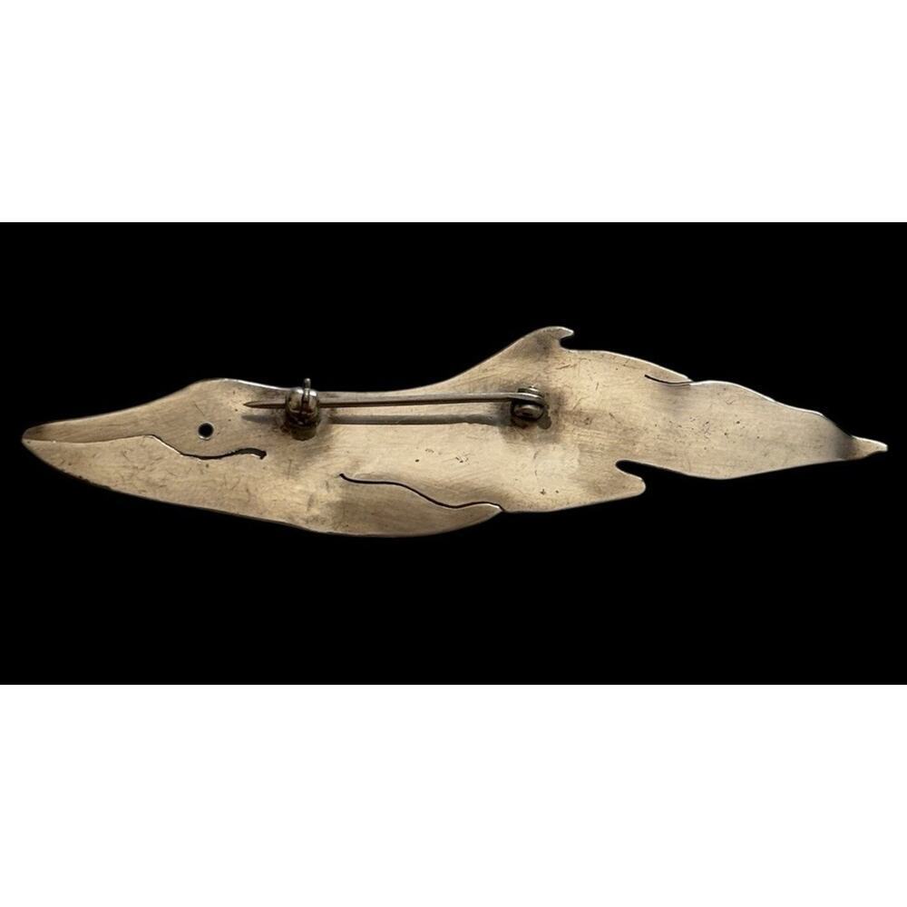 HANDMADE ENGRAVED WHALE Sterling Silver brooch Pin 3.25” Long Vintage Jewelry - Picture 2 of 7